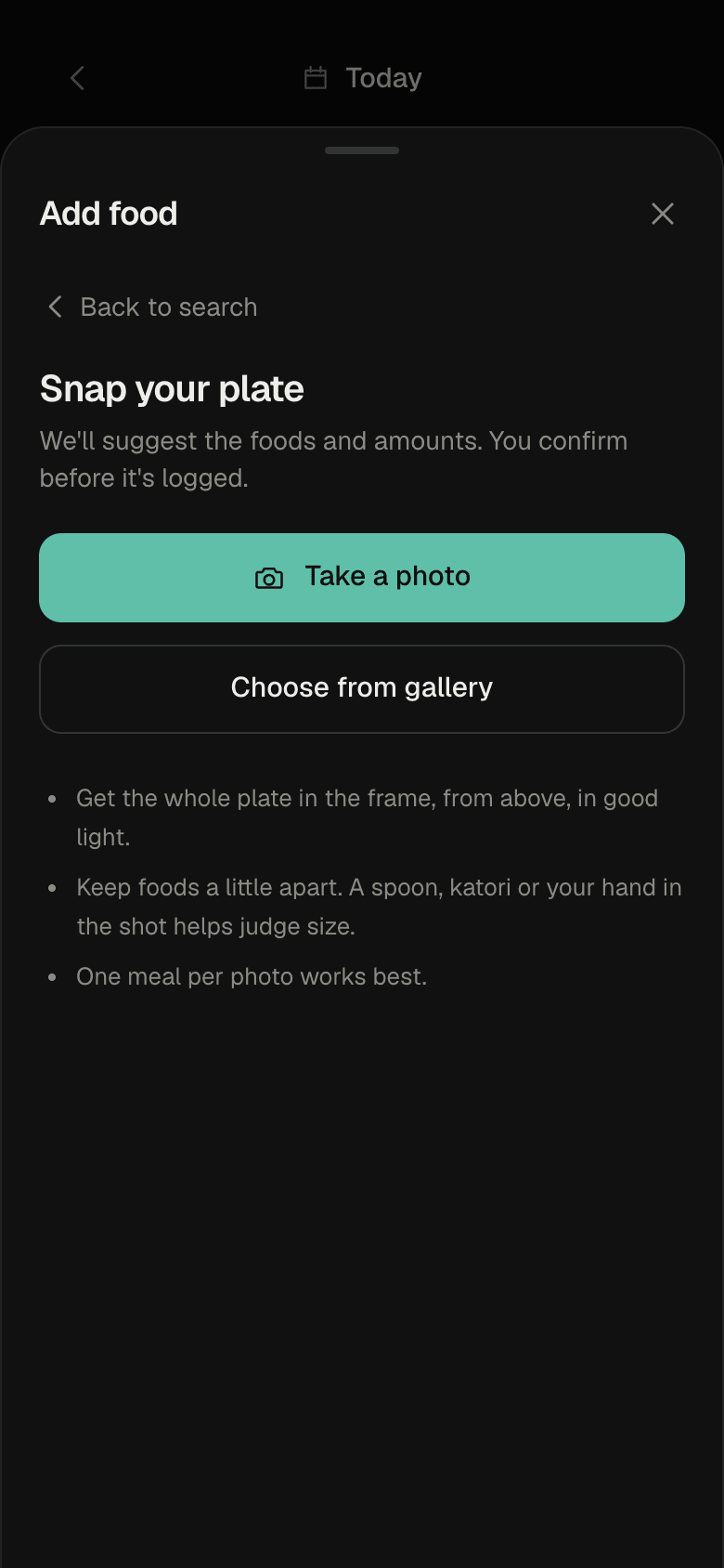 Snap your plate: take a photo or choose one from your gallery, with tips for a good shot